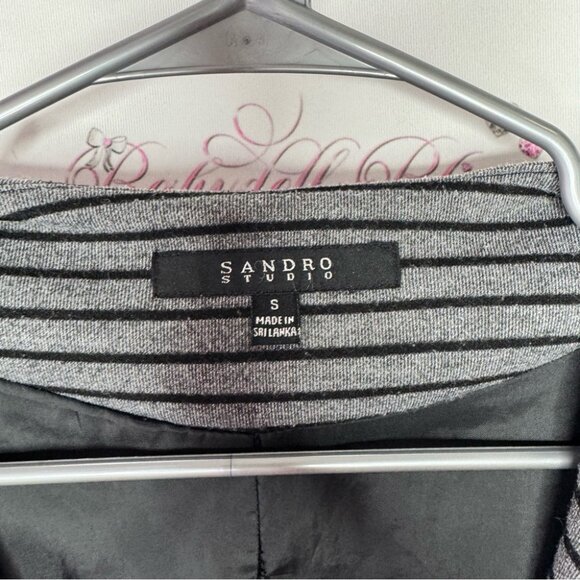 Sandro blazer Striped Black and Gray coat Jacket buttons pockets grey stripes - Picture 7 of 8